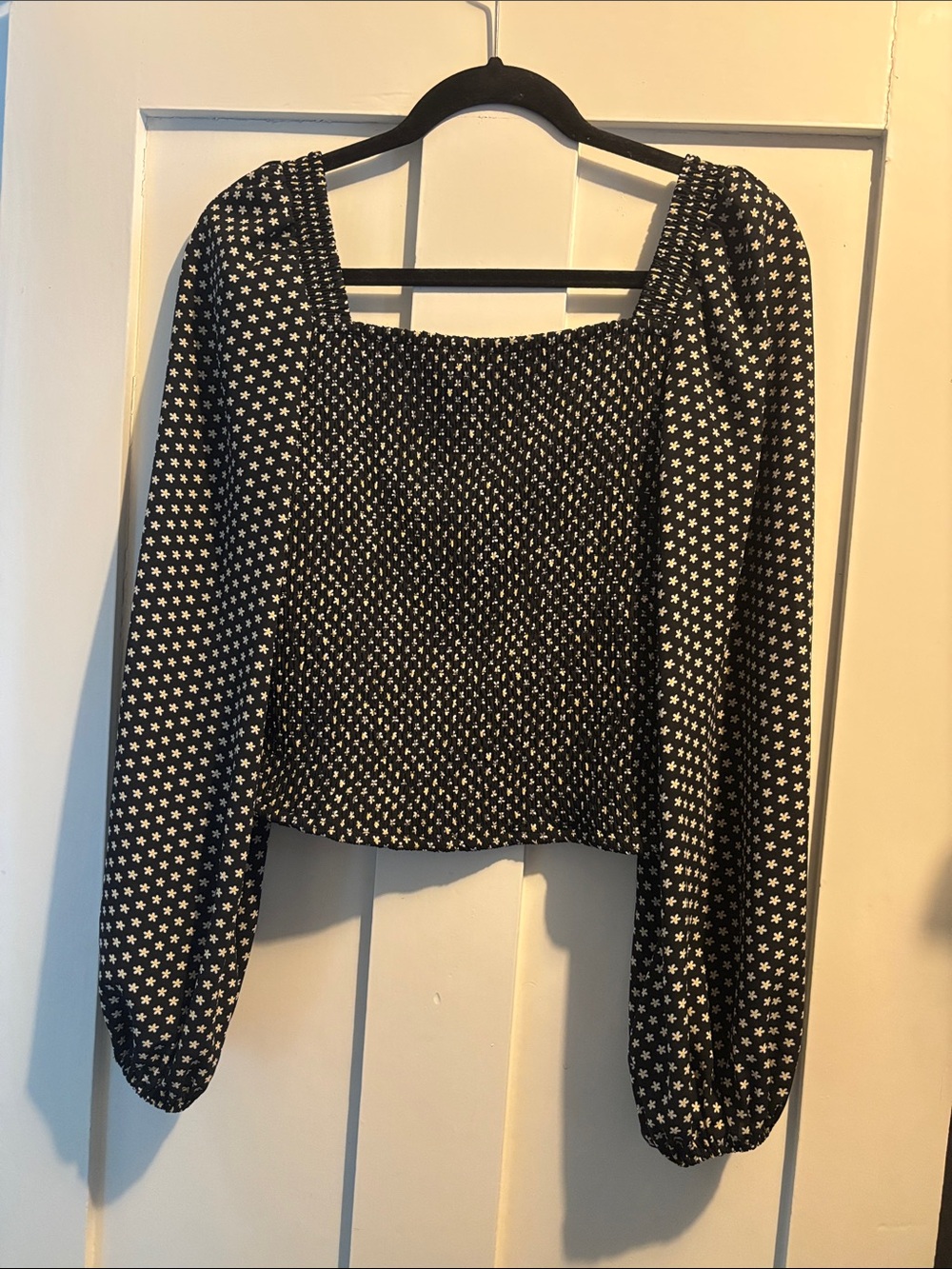 Ted Baker Kordeli Black Daisy Smocked Square Neck Blouse Top Size 1